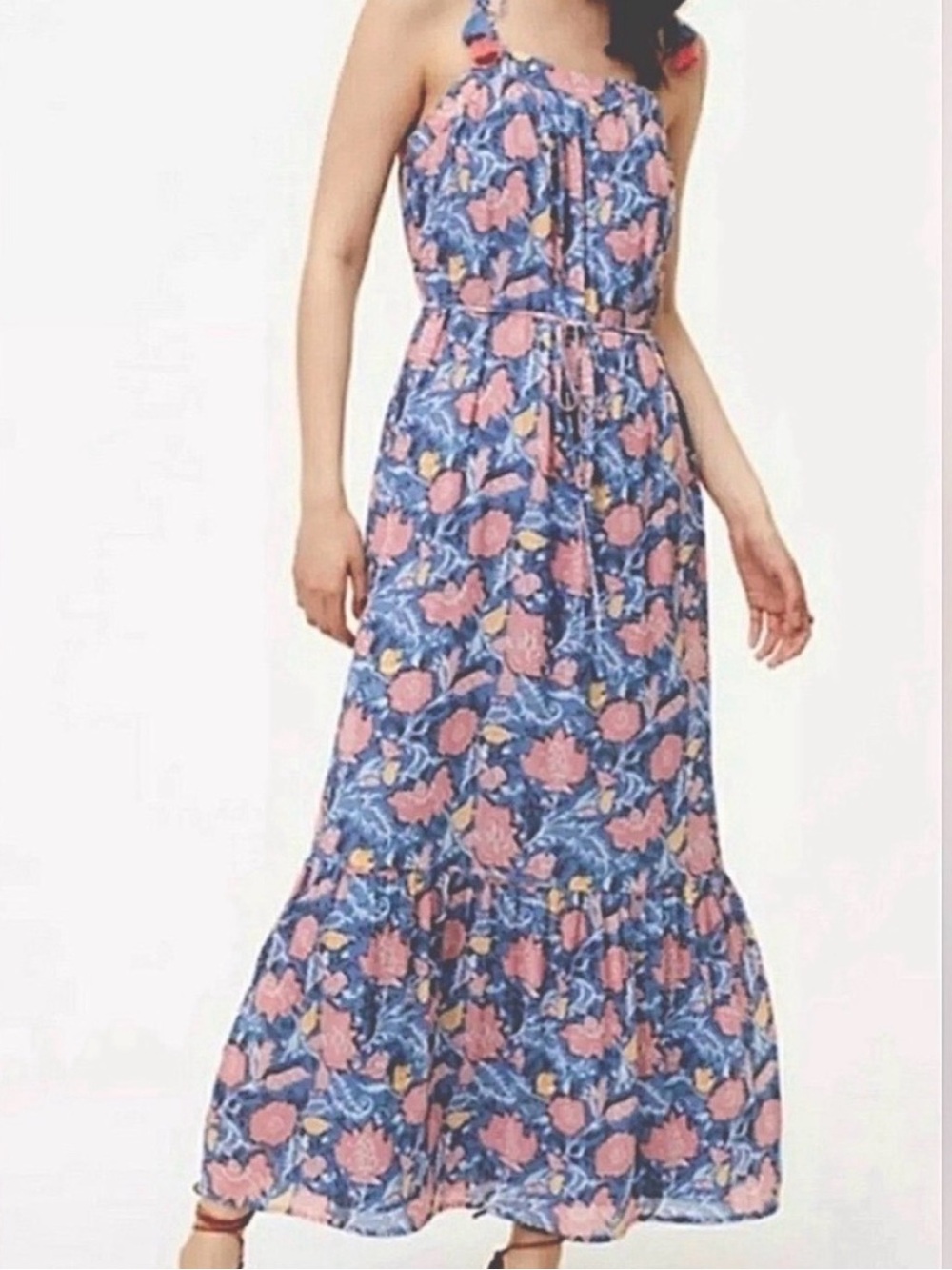 Ann Taylor LOFT Blue Maxi Dress with Pink & Yellow Floral Accents size SP.